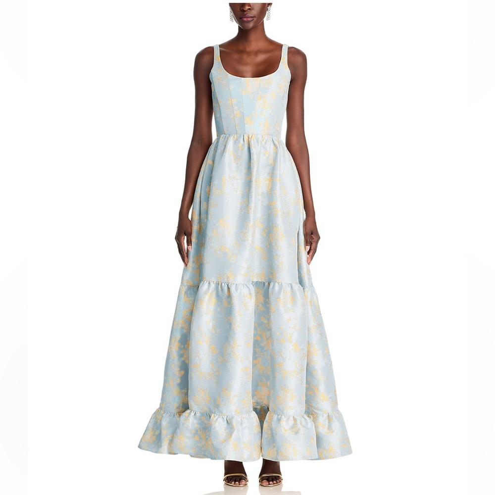 V. Chapman Avery Dress Sky Windsor Brocade Maxi Tiered Blue Gold NWT Size 8 - Picture 7 of 7